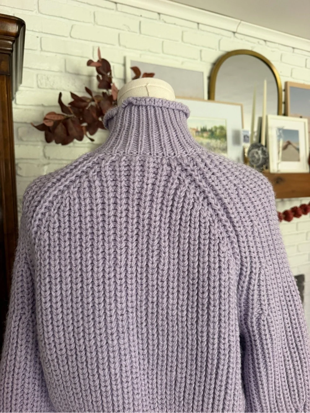 H&M Lilac Ribbed Mock Neck Chunky Knit Sweater
